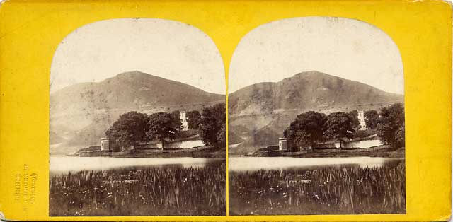 A stereo view with a blind stamp by Lennie  -  Holyrood Park  -  Arthur's Seat from Duddingston Loch