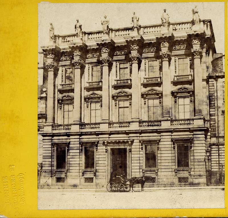 A stereo view with a blind stamp by Lennie  -  British Linen Bank, St Andrew Square