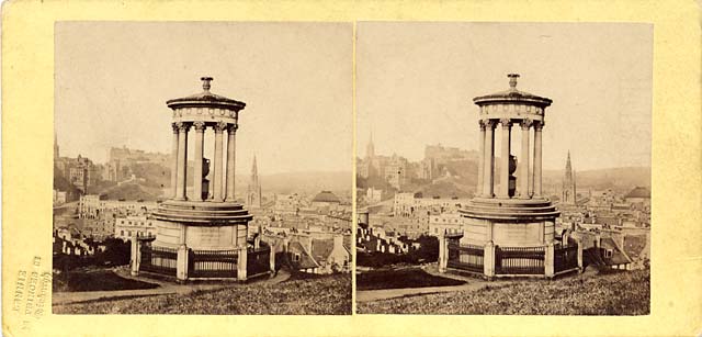  Stereo View sold by Lennie  -  Dugald Stewart's Monument and view of Edinburgh from Calton Hill