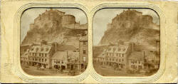 Stereo View of The Grassmarket and Edinburgh Castle  -  on translucent tissue withsmall  holes cut out to allow more light to pass through  -  from Lennie