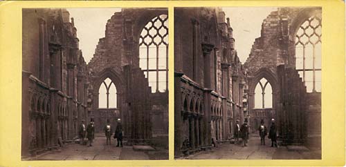 A Stereo View by McGlashon  -  This view looking towards the East Window of Holyrood Abbey is unusual in having some figures in the scene.