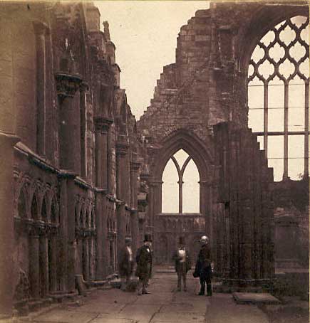 Enlargement from a stereo view by McGlashon  -  Looking towards the East WIndow at Holyrood Abbey  -  with figures