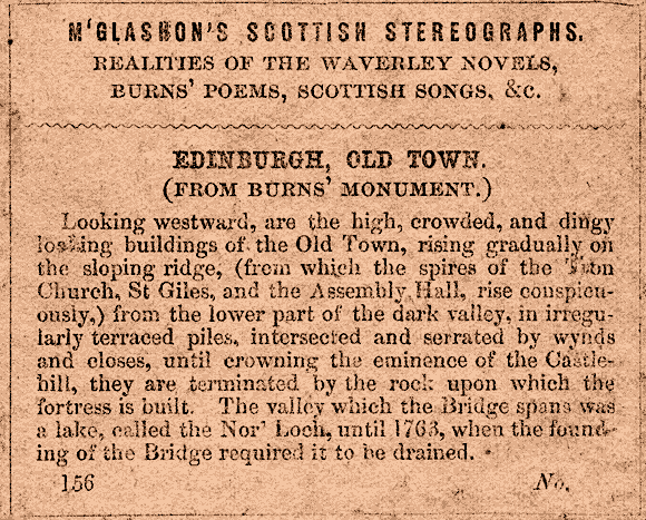 Text on the back of a McGlashon Scottish Stereograph  -  Edinburgh Old Town from the Burns' Monument