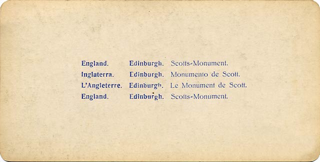 The back of a stereo view by NPG  -  Looking to the east along Princes Street from the foot of the Mound