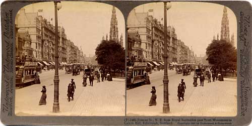Underwood & Underwood  -  Stereo View looking from the Mound to the east along Princes Street towards the Scott Monument
