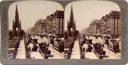 Underwood & Undrwood  -  Stereo View of Princes Street  -  Looking to the west from Waverley towards the Scott Monument  -  with trams