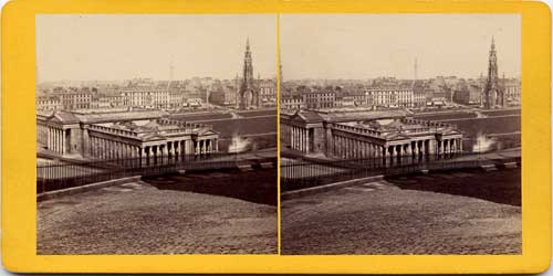 Stereoscopic View by Valentine - Looking to the north-east across the Mound towards the National Galleries, Princes Street and the Scott Monument