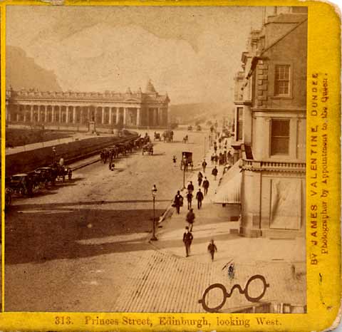 Enlargement of James Valentine Stereo View  -  Looking to the west along Princes Street towards the National Galleries