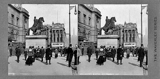 Stereoscopic Views  -  The Waverley Series  -  Duke of Wellington Statue, outside Register House at the East End of Princes Street