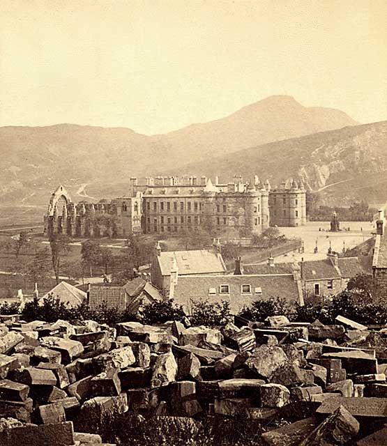 GW Wilson stereo card - Holyrood Palace from Calton Hill