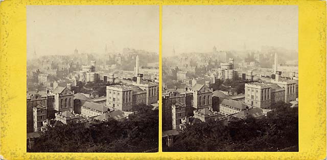 GW Wilson stereo card - Edinburgh Old Town from Calton Hill