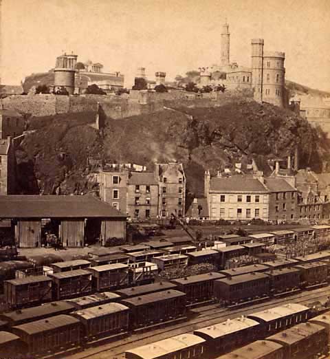 Enlargement of GW Wilson stereo card - Calton Hill from the North Bridge