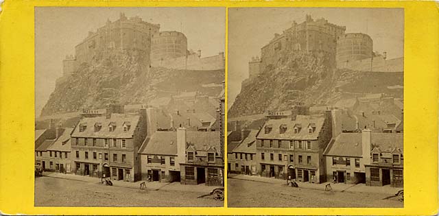 GW Wilson stereo card - Edinburgh Castle from the Grassmarket