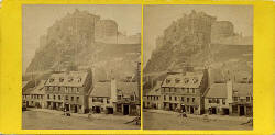 GW Wilson stereo card - Edinburgh Castle from the Grassmarket