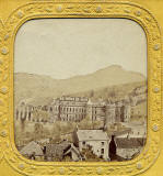 A stereo view by an unidentified photographer  - Holyrood Palace and Chapel  -  A view on translucent tissue with small holes to allow the light through