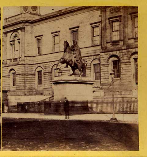 Right hand image from an early pair of stereo photos  -  Register House and the statue of Wellington