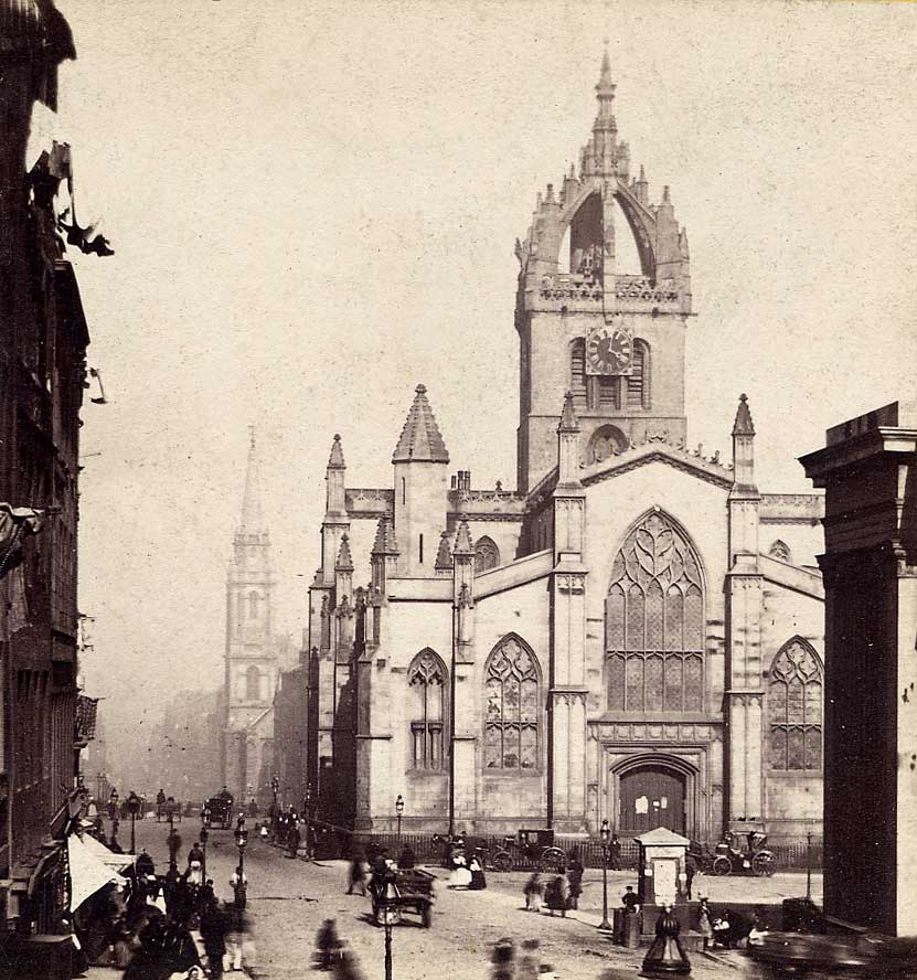 Enlargement of a stereo view by an unidentified photographer  -  St Giles' Cathedral, Royal Mile, Edinburgh