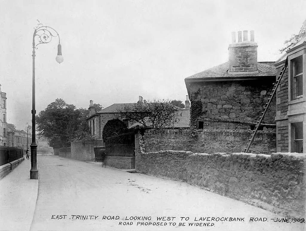 Looking west along East Trinity Road towards Laverockbank Road  -  June 1909  -  Road proposed to be widened.