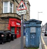 Police Box and Reproduction Police Box, Lauriston Place, at the northern end of Middle Meadow Walk  January 2010