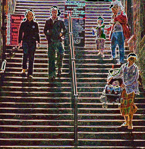 Fleshmarket Close  -  Pedestrians descending the shares  -  Derived Image