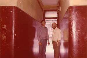 Jim Macfarlane and his brother, standing in the entrance to 4 Fort Place