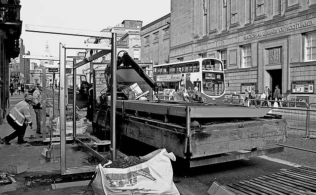 Erecting a bus shelter outside Edinburgh Central Library, 2011