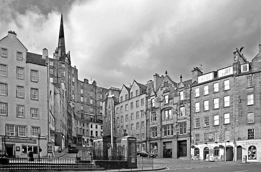 Looking up West Bow towards Victoria Street from the East End of the Grassmarket