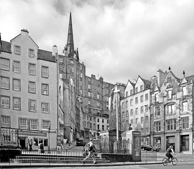 Looking up West Bow towards Victoria Street from the East End of the Grassmarket