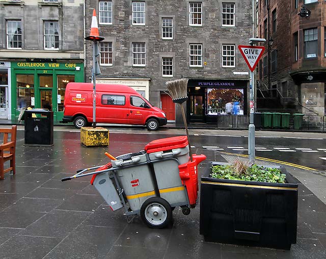 Mail Delivery Van and Dust Cart at Grassmarket, Edinburgh  -  December 2011