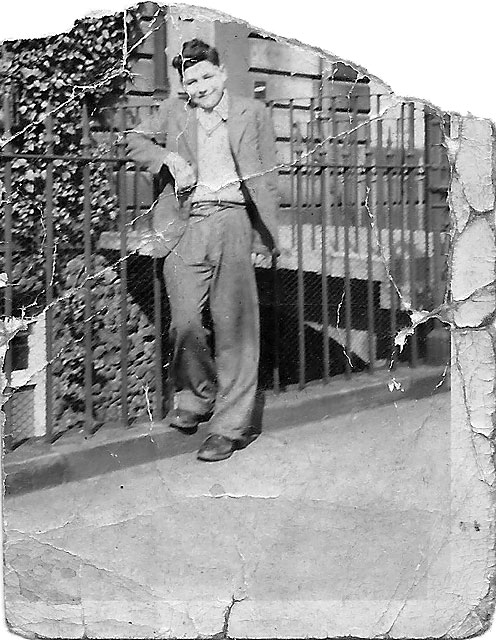 David McGarry outside Robert Louis Stevenson's house at Heriot's Row, around 1953
