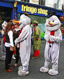Fringe Performers dressed as Snowmen in the High Street  -  August 2013
