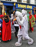 Fringe Performers dressed as Snowmen in the High Street  -  August 2013