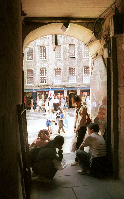 Image derived from a photograph looking through East Entry to James Court towards the Royal Mile  -  Picture 2a