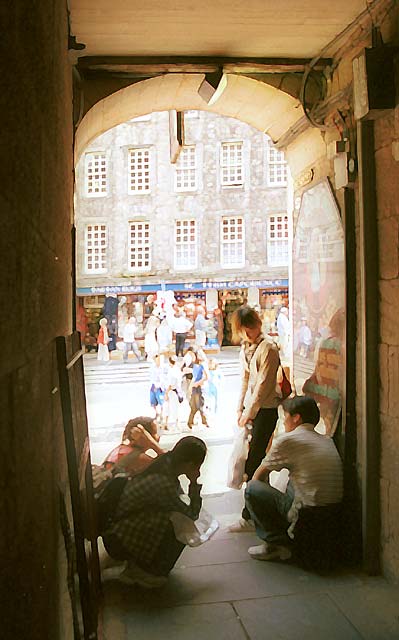 Image derived from a photograph looking through East Entry to James Court towards the Royal Mile  -  Picture 2b