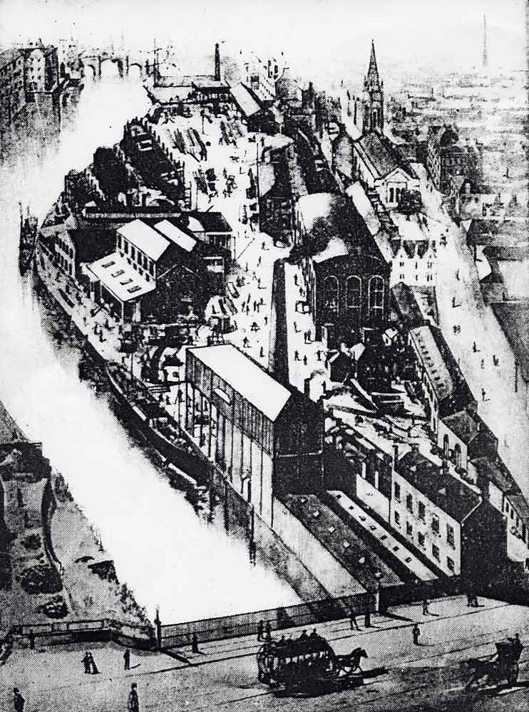 Enlargement of a view to the North-east, looking down the Water of Leith  -  Junction Bridge in the foreground  -  Photograph possibly taken around the 1880s