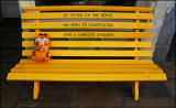 Garfield stops for a rest at the Yellow Bench cafe, half way down Leith Walk