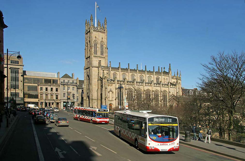 Looking down Lothian Road towards the West End of Princes Street and St John's Church