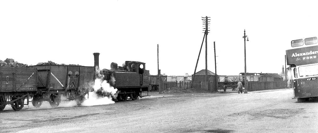 Train and Bus beside Granton Harbour at Granton Square - 1958