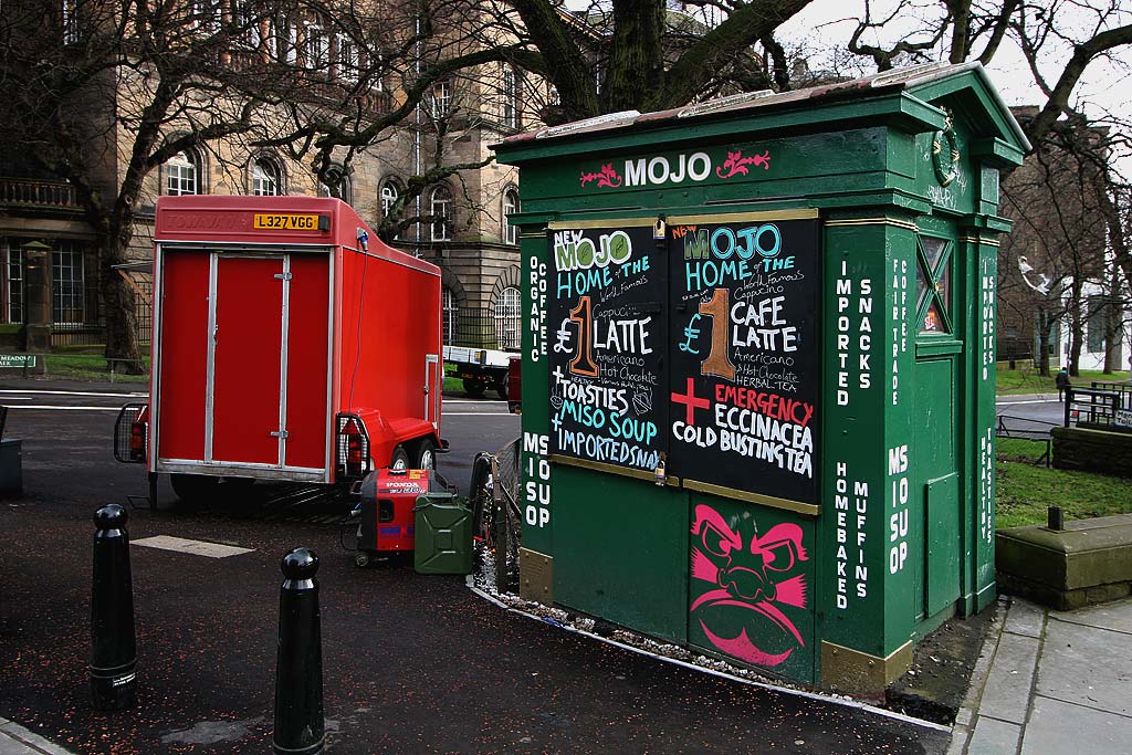 Police Box at Lauriston Place, and Coffee Bar at the northern end of Middle Meadow Walk