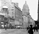 Looking to the north down Nicloson Street towards South Bridge and the dome of Edinburgh University Old College