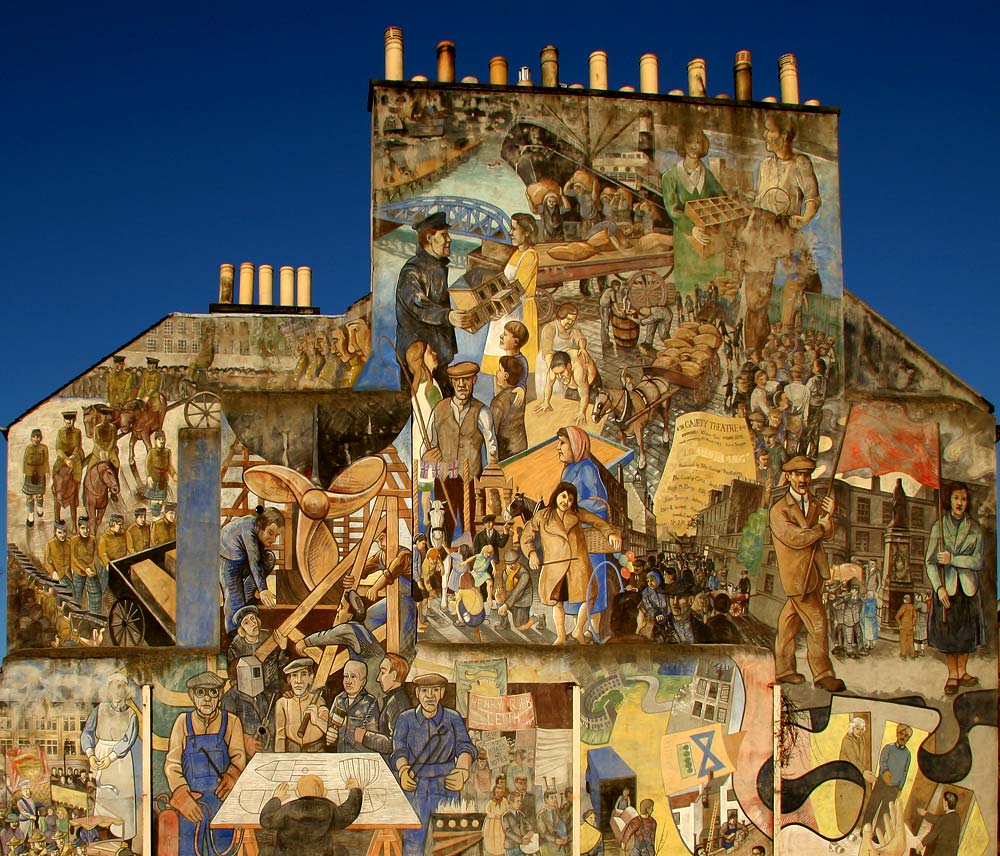 Zoom-in on a mural on a gable end at North Junction Street, Leith, depicting Leith's historic connections with the sea