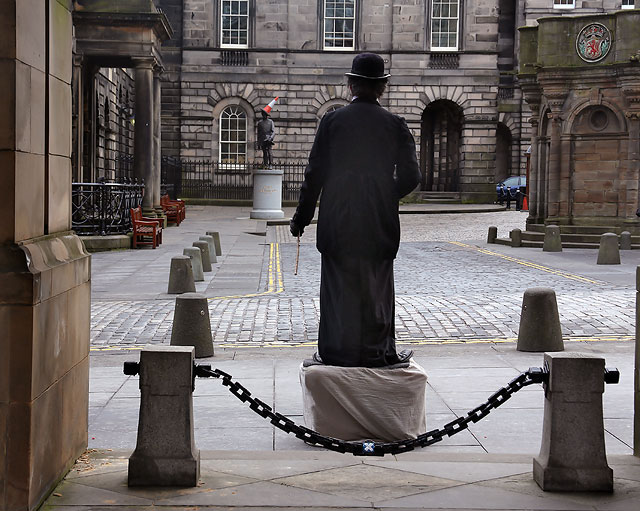 Charlie Chaplin, on his plinth in the Royal Mile, outside the City Chambers