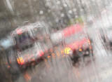 Photo taken in the rain from the front seat on the upper deck of a Lothian Bus  -  Bus and Van in Princes Street
