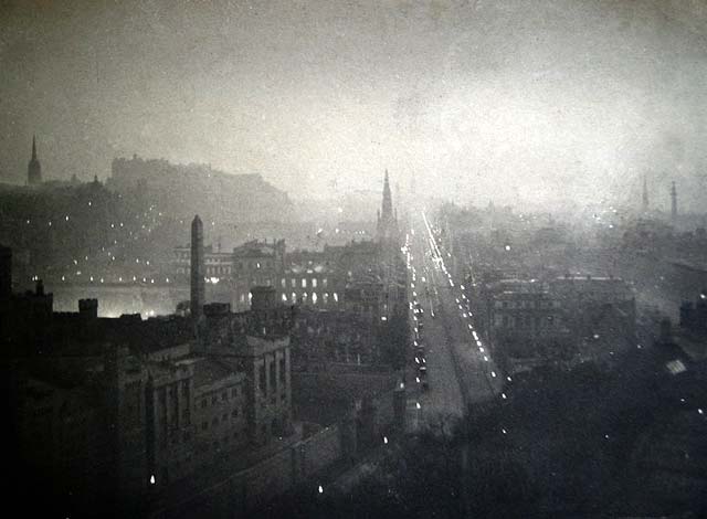 Edinburgh by Gaslight  -  Edinburgh Castle and Princes Street from Calton Hill