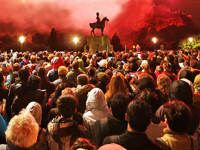 Edinburgh Festival Fireworks Concert, to mark the end of Edinburgh Festival, 2013.  Photo taken from Princes Street, near the junction with Frederick Street.