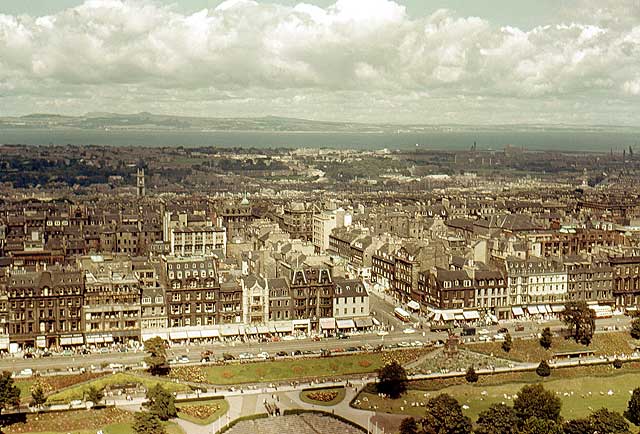 Looking over Princes Street and across to the Firth of Forth and beyond, from Edinburgh Castle  -  1962