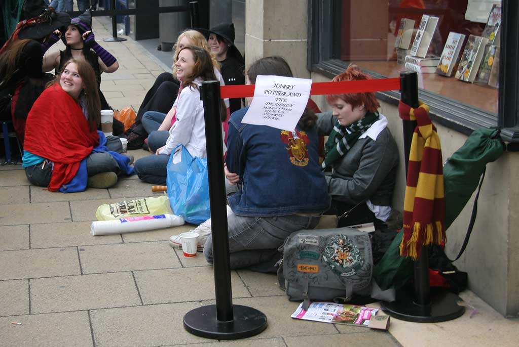 Queue for Harry Potter book  -  Waterston's Bookshop at the West End of Princes Street