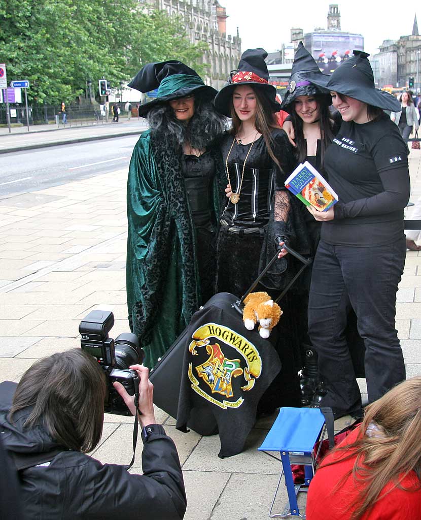 Customers from the queue for Harry Potter book  -  Waterston's Bookshop at the West End of Princes Street