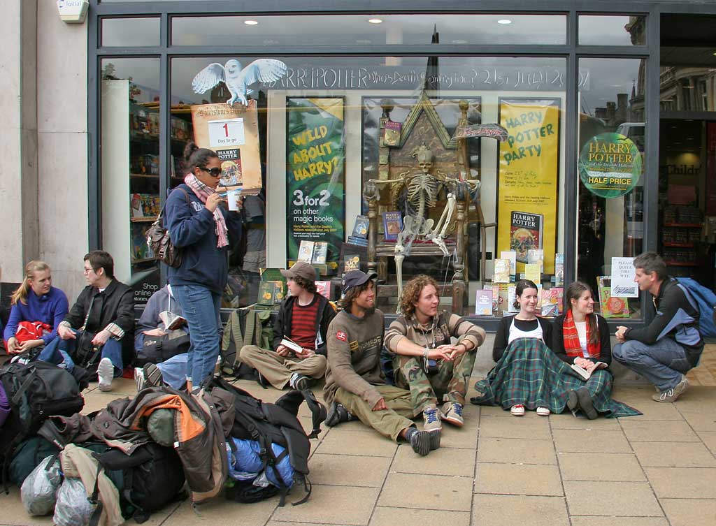 Queue for Harry Potter book  -  Waterston's Bookshop at the East End of Princes Street