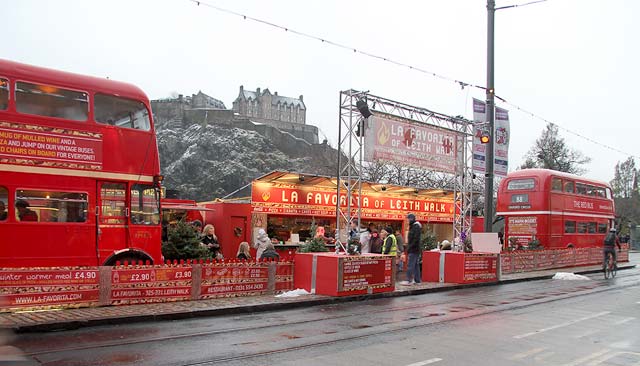 Snack Bar and old Routemaster buses in Princes Street - December 2011